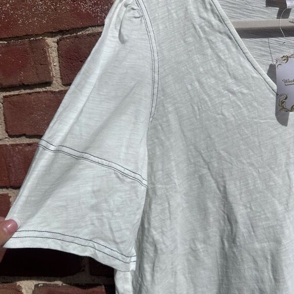 Suzanne Betro Weekend Women's short Sleeve Contrast Stitch Tunic Top Ivory 1X NE - Picture 4 of 5